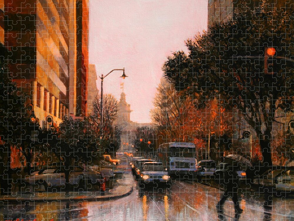 Rain Jigsaw Puzzle featuring the painting Vista Drizzle by Blue Sky