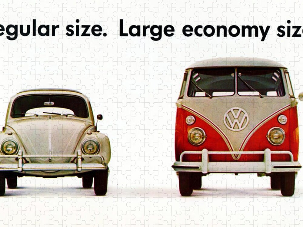 Regular Size Jigsaw Puzzle featuring the digital art Volkswagen 1960s Vintage Advert by Georgia Clare