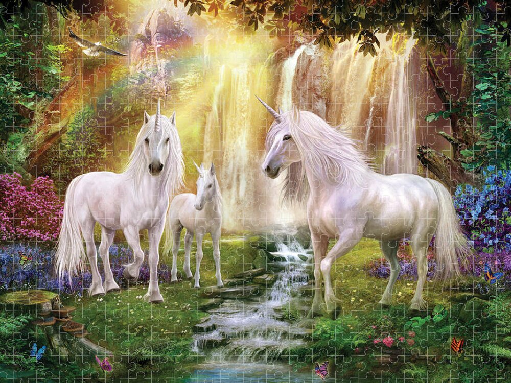 Unicorn Jigsaw Puzzle featuring the photograph Waaterfall Glade Unicorns by MGL Meiklejohn Graphics Licensing