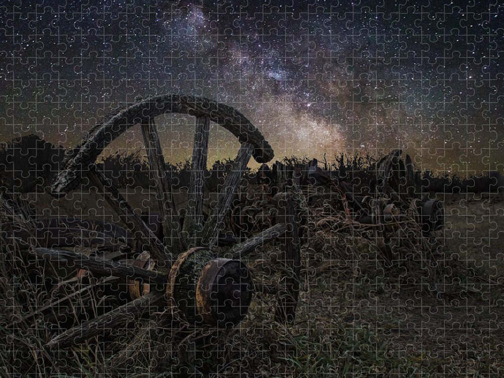 Wagon Decay And Milky Way Jigsaw Puzzle featuring the photograph Wagon Decay by Aaron J Groen