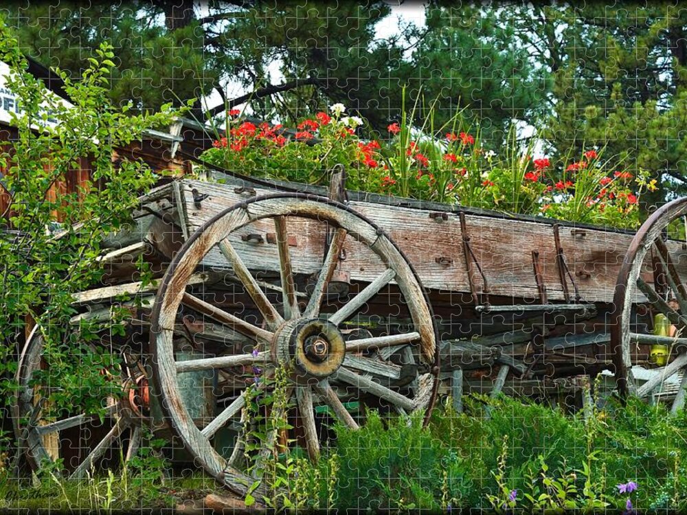 Antique Wagon Jigsaw Puzzle featuring the photograph Wagon Garden by Kae Cheatham