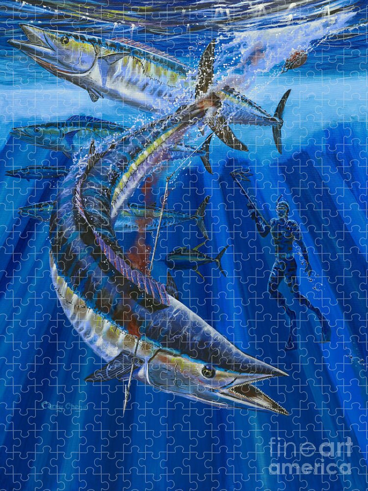 Wahoo Jigsaw Puzzle featuring the painting Wahoo spear by Carey Chen