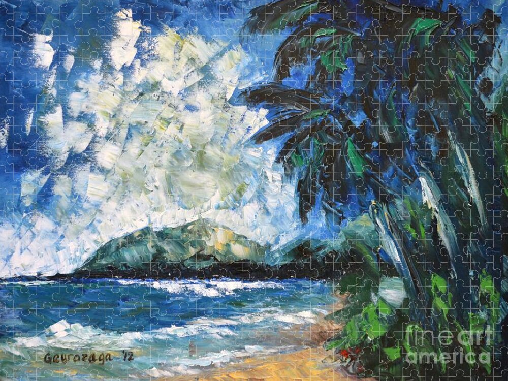 Seascape Jigsaw Puzzle featuring the painting Waimanalo by Larry Geyrozaga