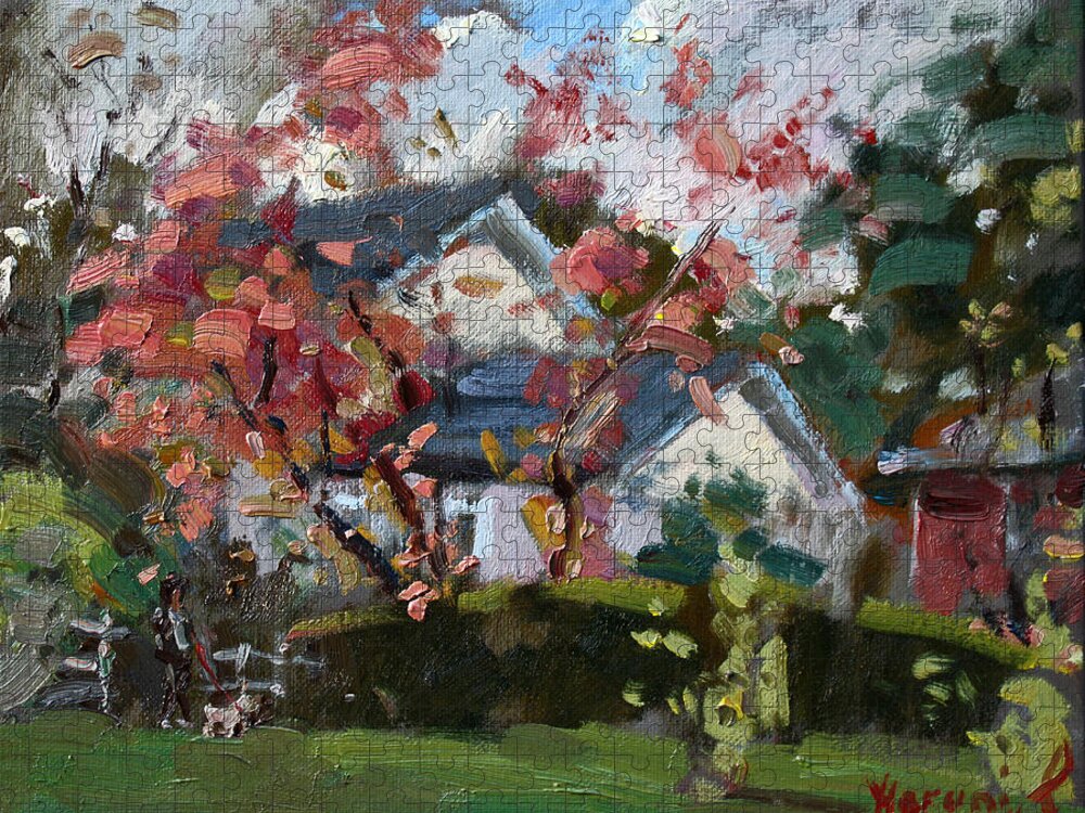 Fall Jigsaw Puzzle featuring the painting Waking the Dog by Ylli Haruni