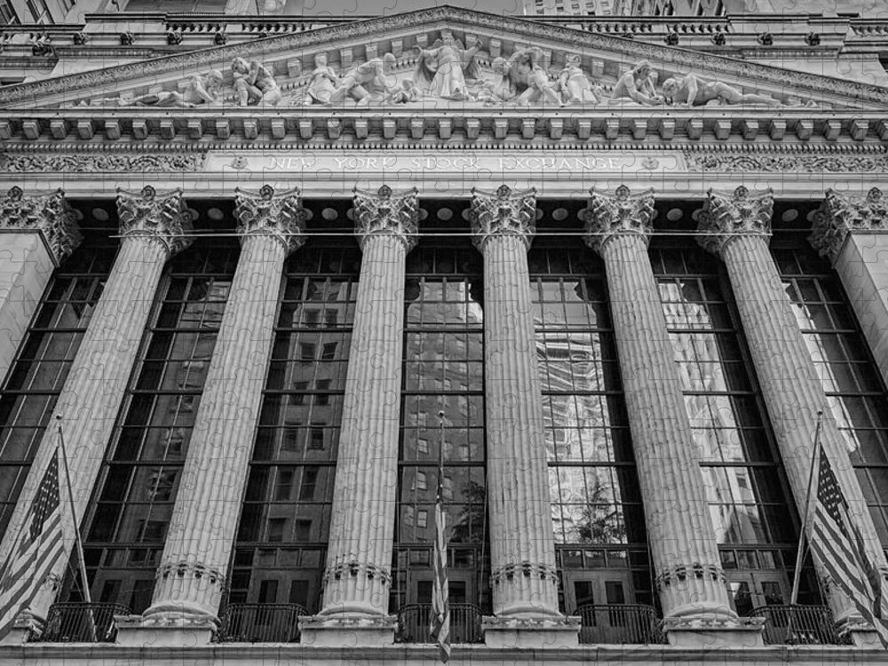 New York Stock Exchange Jigsaw Puzzle featuring the photograph Wall Street New York Stock Exchange NYSE BW by Susan Candelario