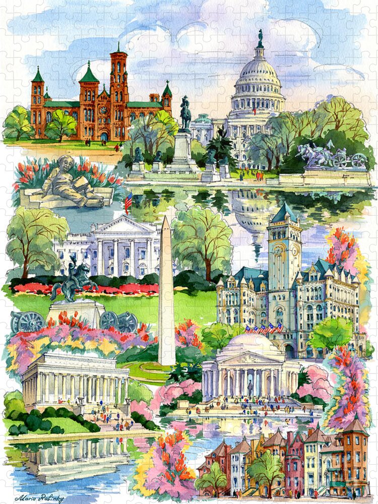 Washington Jigsaw Puzzle featuring the painting Washington DC painting by Maria Rabinky