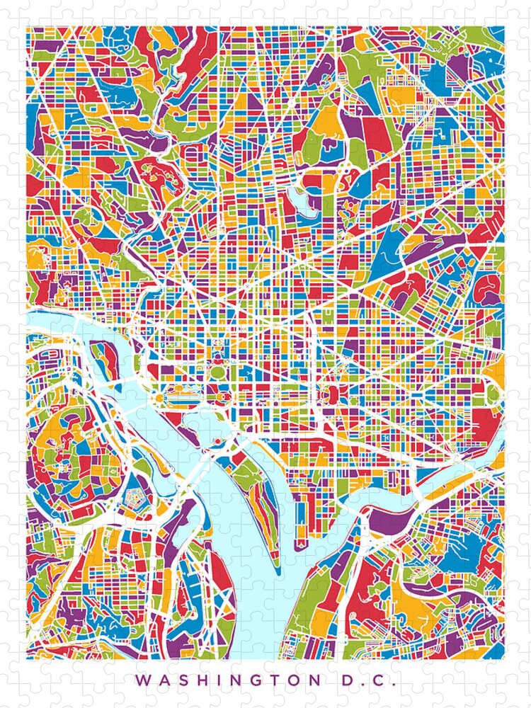 Street Map Jigsaw Puzzle featuring the digital art Washington DC Street Map by Michael Tompsett