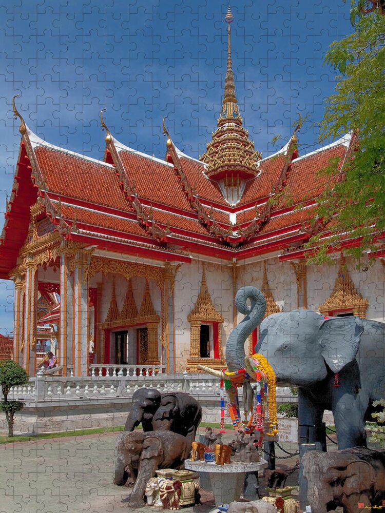 Scenic Jigsaw Puzzle featuring the photograph Wat Chalong Wiharn and Elephant Tribute DTHP045 by Gerry Gantt