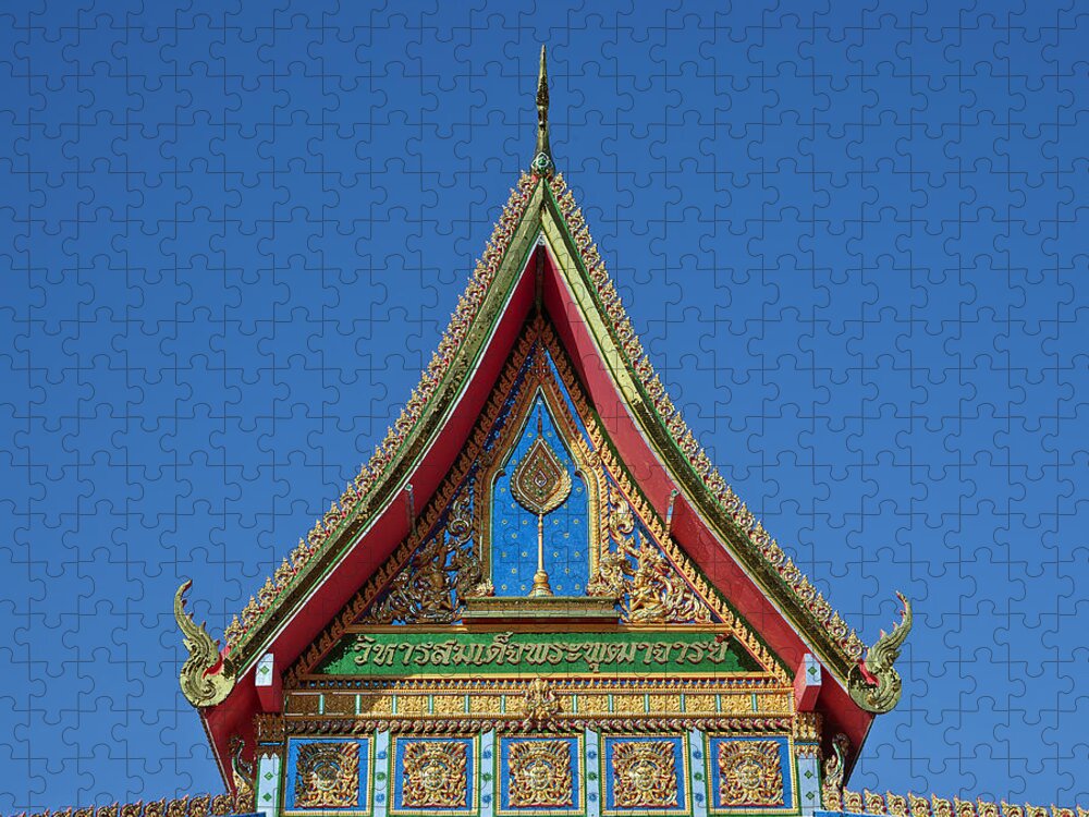 Scenic Jigsaw Puzzle featuring the photograph Wat Warinthraram Wiharn Gable DTHU506 by Gerry Gantt