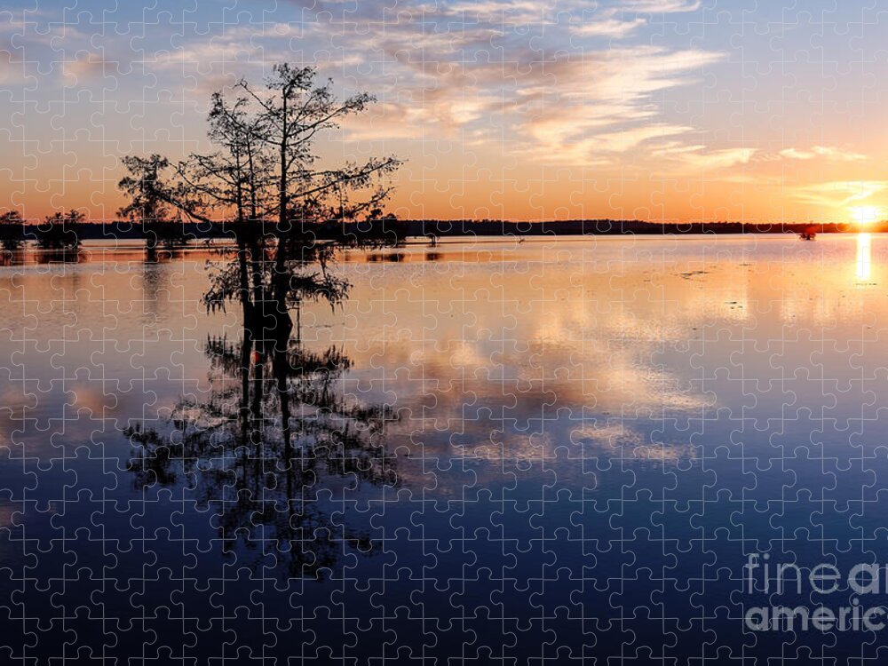 Fall Jigsaw Puzzle featuring the photograph Watching the Sunset at BA Steinhagen Lake Martin Dies Jr. State Park - Jasper East Texas by Silvio Ligutti