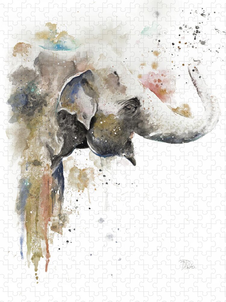 Water Jigsaw Puzzle featuring the painting Water Elephant by Patricia Pinto