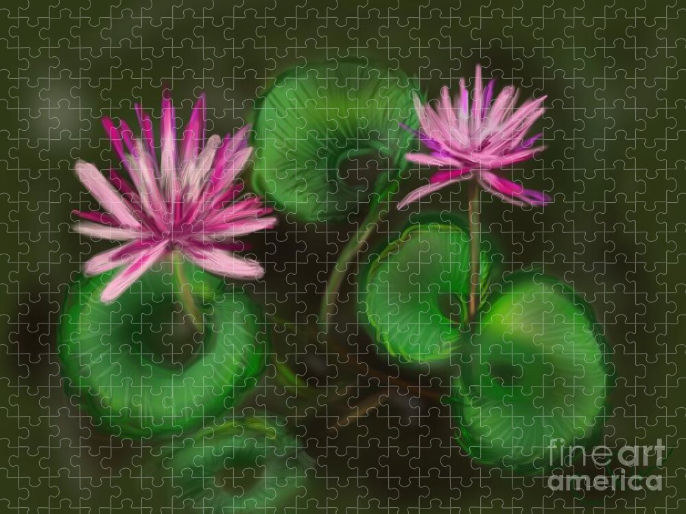 Floral Jigsaw Puzzle featuring the digital art Water Lilies by Christine Fournier