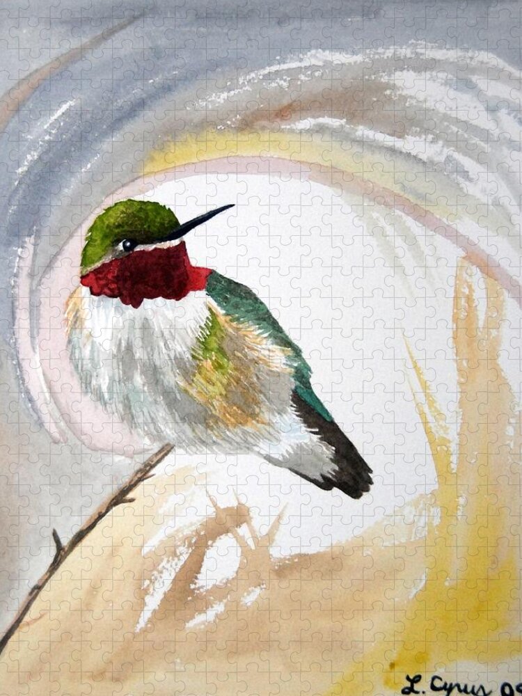 Broad-tailed Hummingbird Jigsaw Puzzle featuring the painting Watercolor - Broad-tailed Hummingbird by Cascade Colors