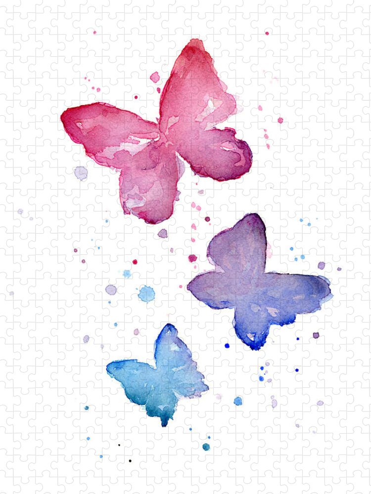 Watercolor Jigsaw Puzzle featuring the painting Watercolor Butterflies by Olga Shvartsur