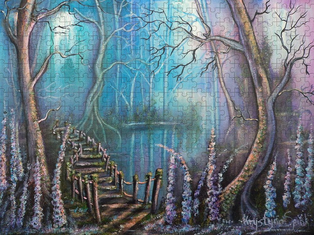 Waterfalls Jigsaw Puzzle featuring the painting Waterfall Valley by Krystyna Spink