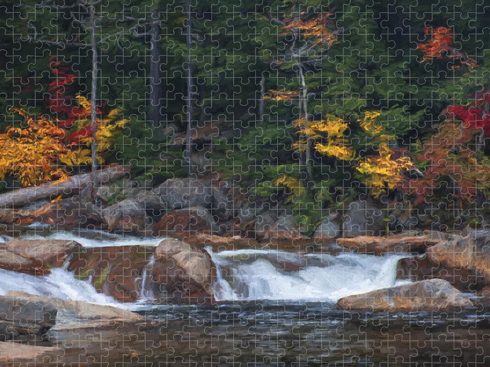 New Hampshire Jigsaw Puzzle featuring the mixed media Waterfall - White Mountains - New Hampshire by Jean-Pierre Ducondi