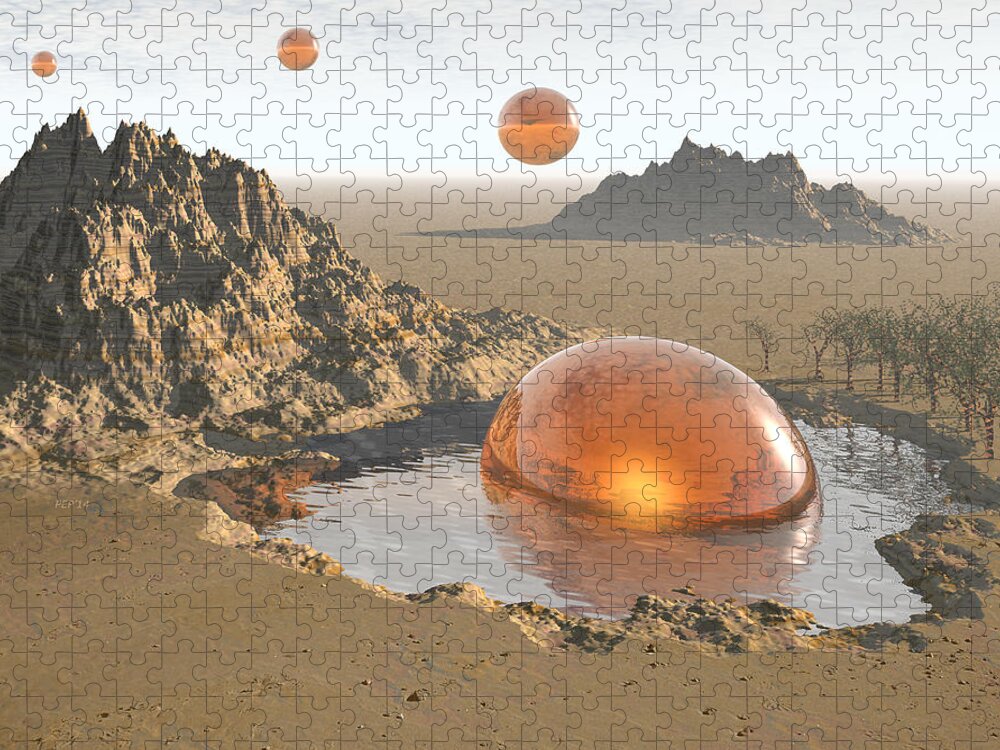 Extraterrestrial Jigsaw Puzzle featuring the digital art Watering Hole by Phil Perkins