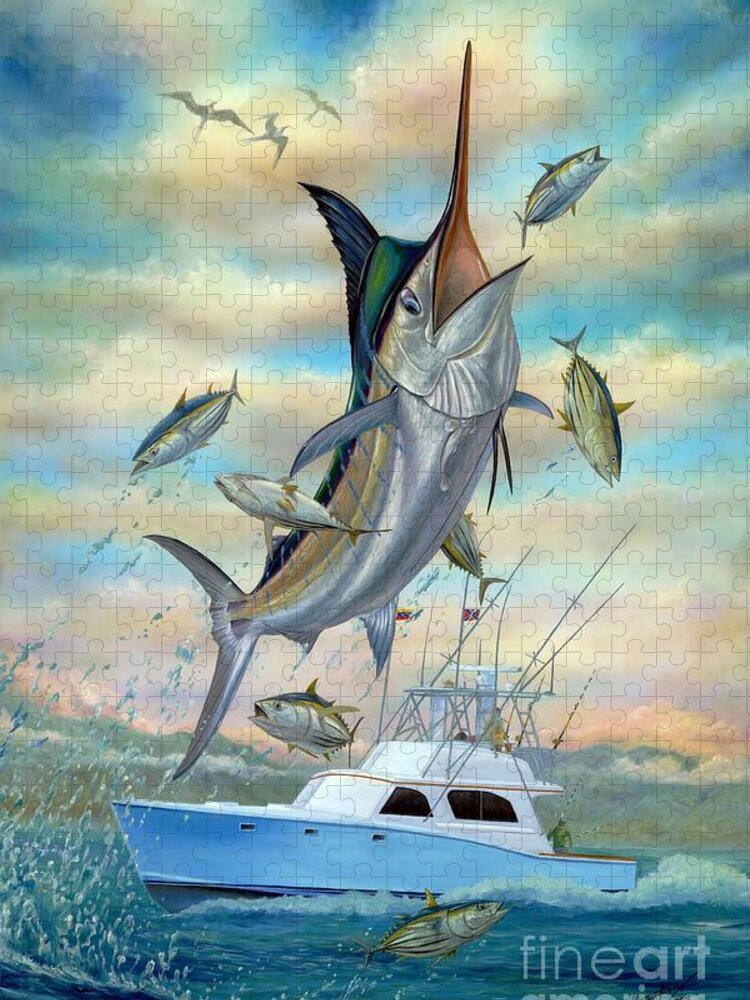 Blue Marlin Jigsaw Puzzle featuring the painting Waterman by Terry Fox