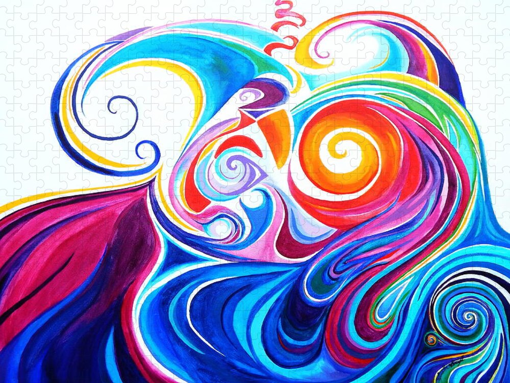 Spiraling Stylized Crayola Colored Rolling Waves Jigsaw Puzzle featuring the painting Wave set by Priscilla Batzell Expressionist Art Studio Gallery