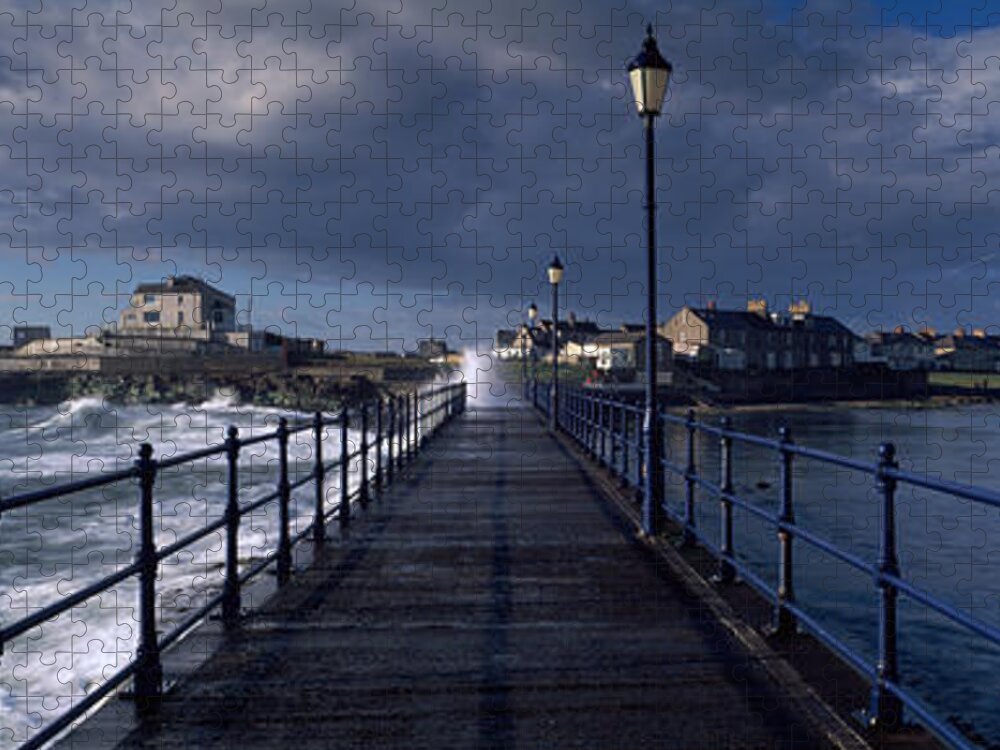 Photography Jigsaw Puzzle featuring the photograph Waves Crashing Against A Jetty, Amble by Panoramic Images