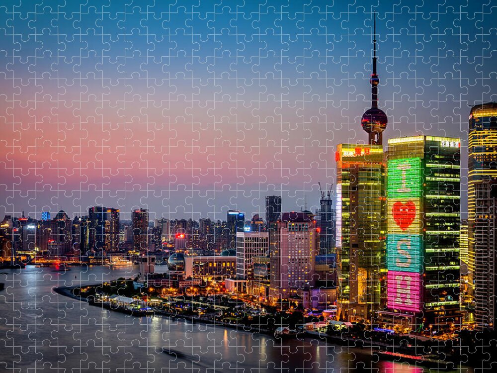 Tranquility Jigsaw Puzzle featuring the photograph We Love Shanghai by Photographer - Rob Smith