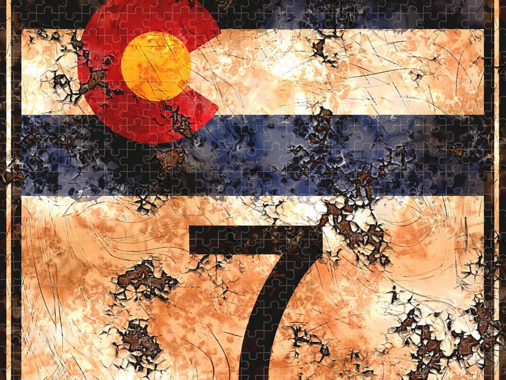 Seven Jigsaw Puzzle featuring the digital art Weathered Colorado State Highway 7 Sign by David G Paul