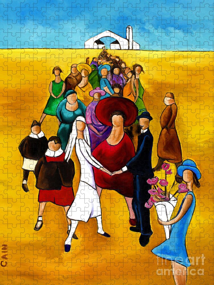 Wedding Art Prints Jigsaw Puzzle featuring the painting Wedding Holding Hands by William Cain