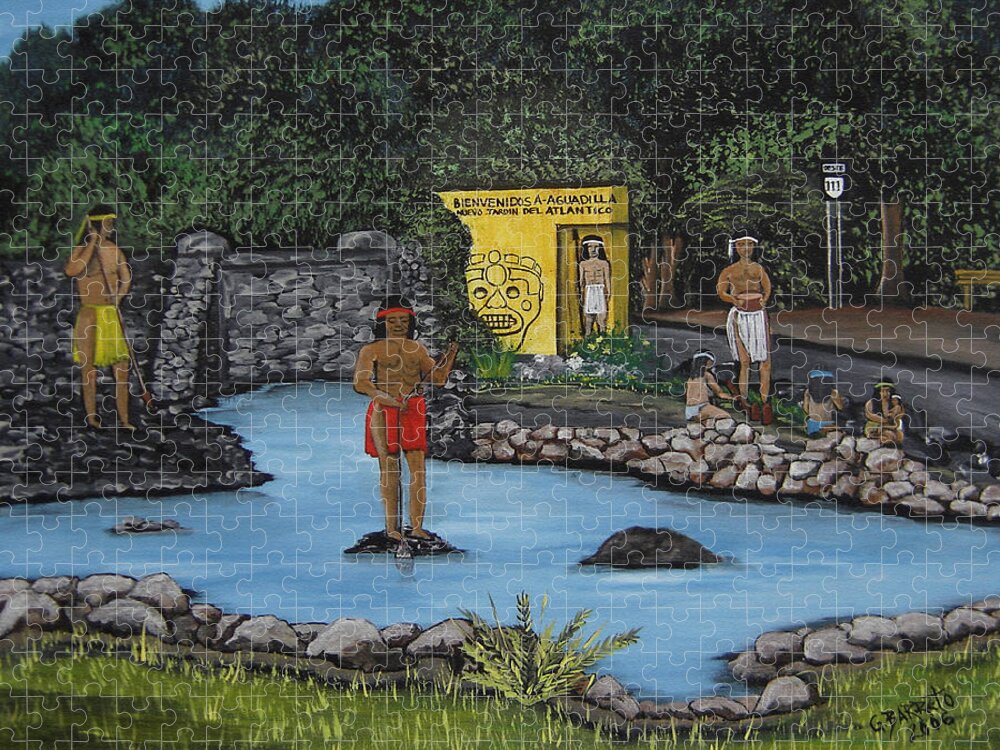 Aguada Jigsaw Puzzle featuring the painting Welcome to Aguadilla by Gloria E Barreto-Rodriguez