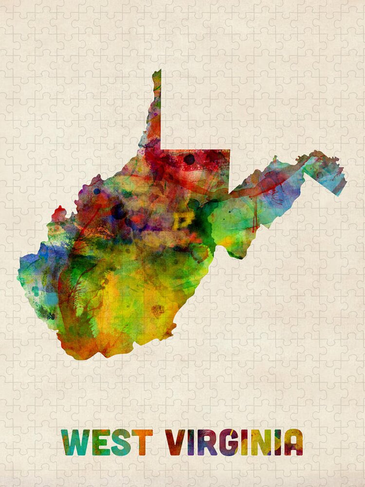 United States Map Puzzle featuring the digital art West Virginia Watercolor Map by Michael Tompsett