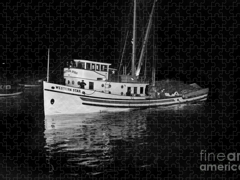 Purse Seiners Jigsaw Puzzle featuring the photograph Western Star Purse seiner with a deck load of fish Monterey circa 1940 by Monterey County Historical Society