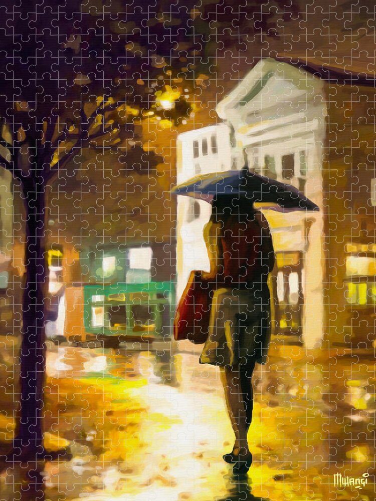 Night Jigsaw Puzzle featuring the painting Wet Night by Anthony Mwangi