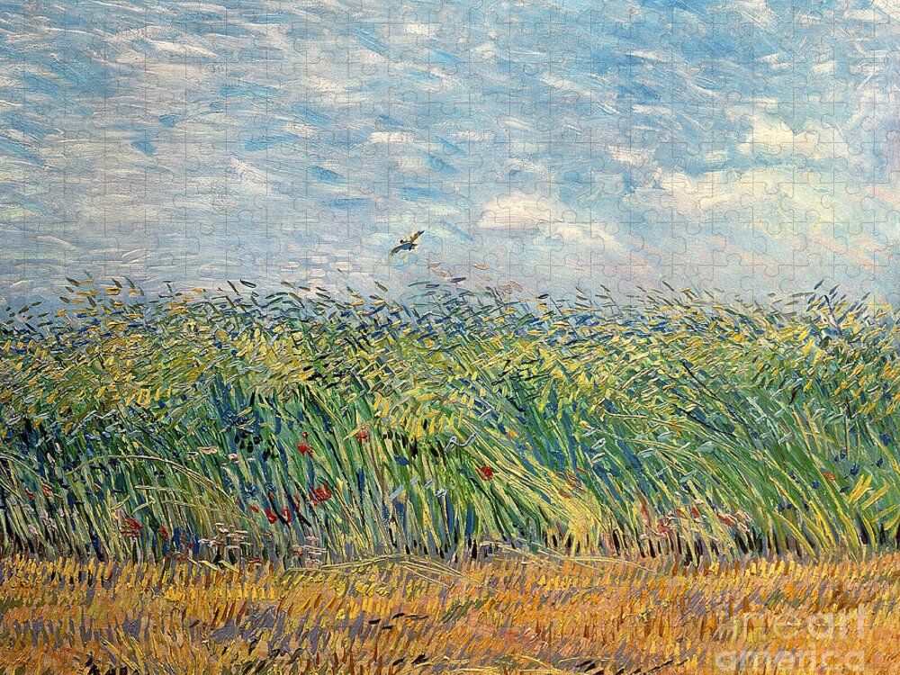 Post-impressionist Jigsaw Puzzle featuring the painting Wheatfield with Lark by Vincent van Gogh