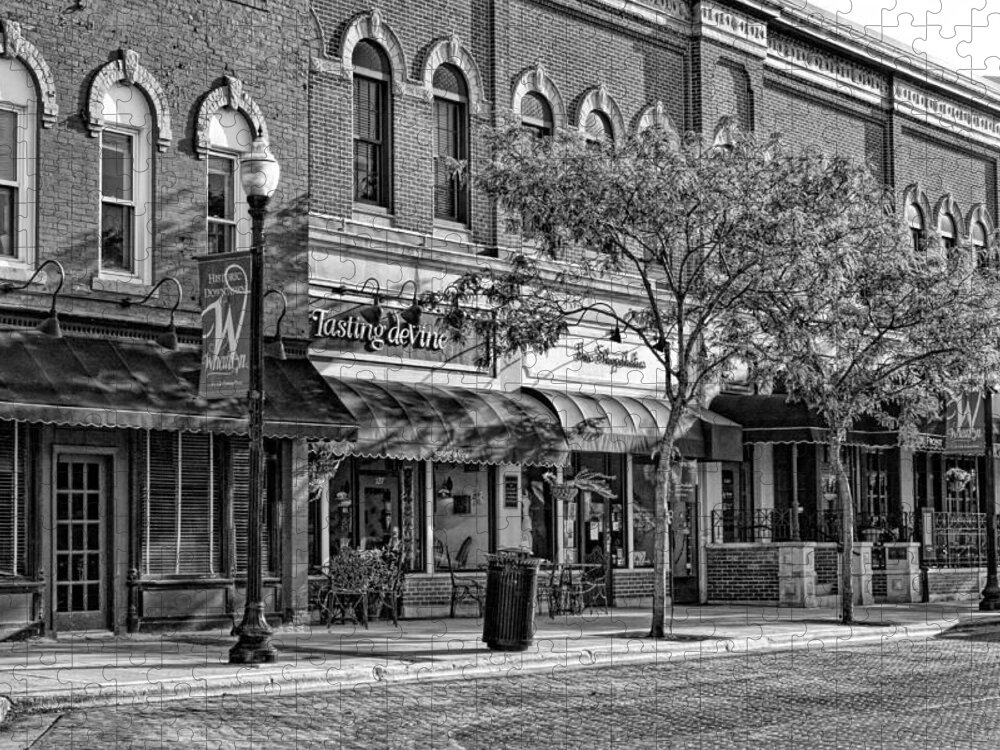 Wheaton Jigsaw Puzzle featuring the photograph Wheaton Front Street Store Fronts Black and White by Christopher Arndt