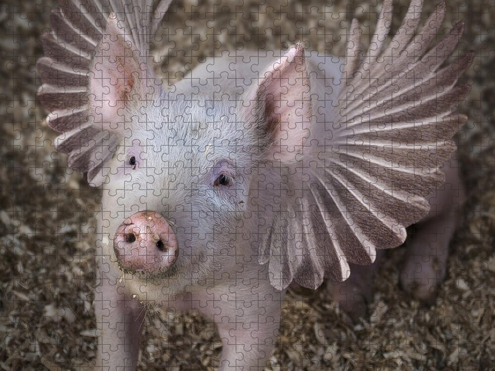 Pig Jigsaw Puzzle featuring the digital art When Pigs Fly by Rick Mosher