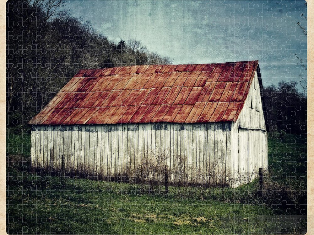 Barn Jigsaw Puzzle featuring the photograph White Barn by Pam DeCamp