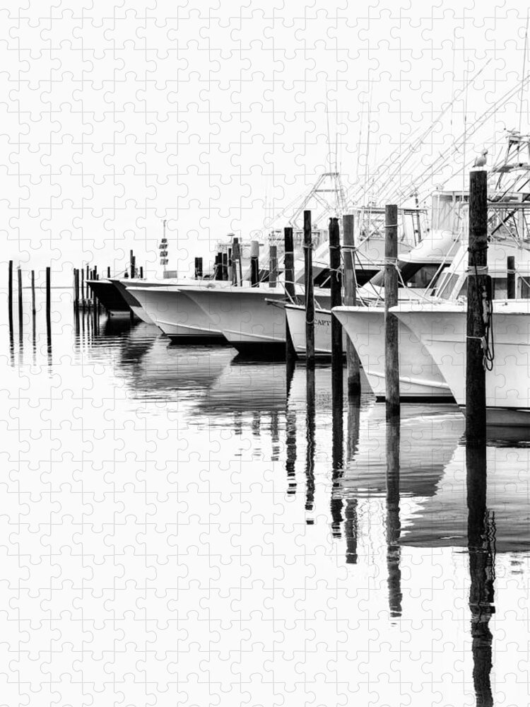 North Carolina Jigsaw Puzzle featuring the photograph White Boats II - Outer Banks BW by Dan Carmichael
