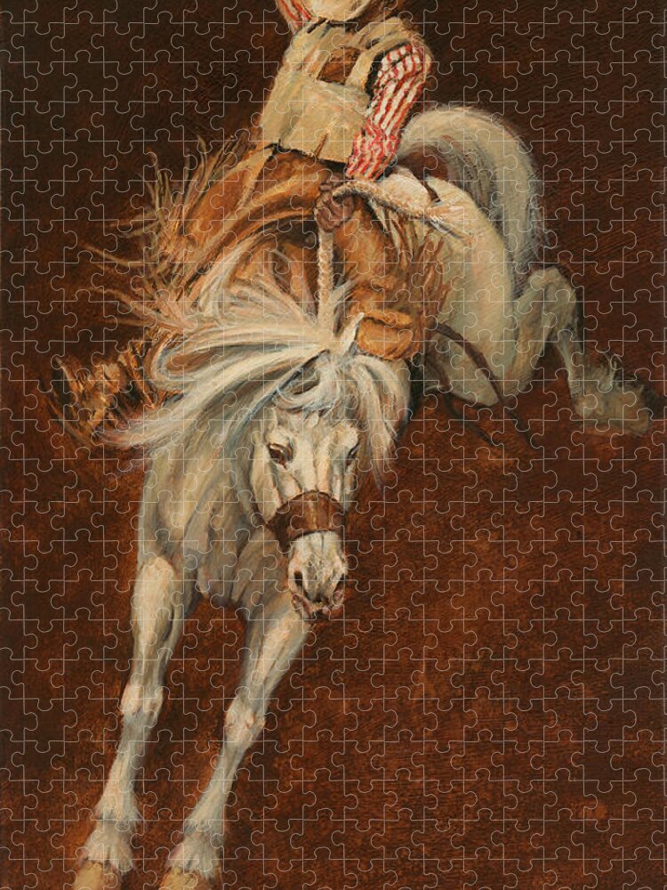 Don Langeneckert Jigsaw Puzzle featuring the painting Bucking White Horse by Don Langeneckert