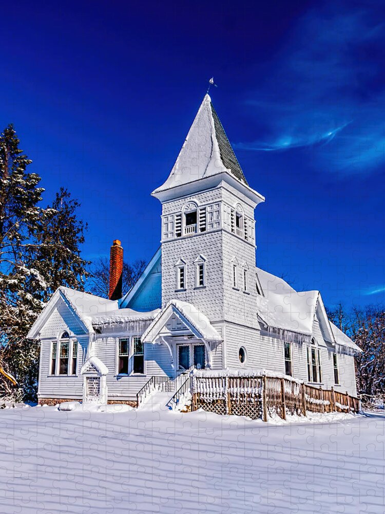 Winter Jigsaw Puzzle featuring the photograph White Country Church Winter by Nick Zelinsky Jr