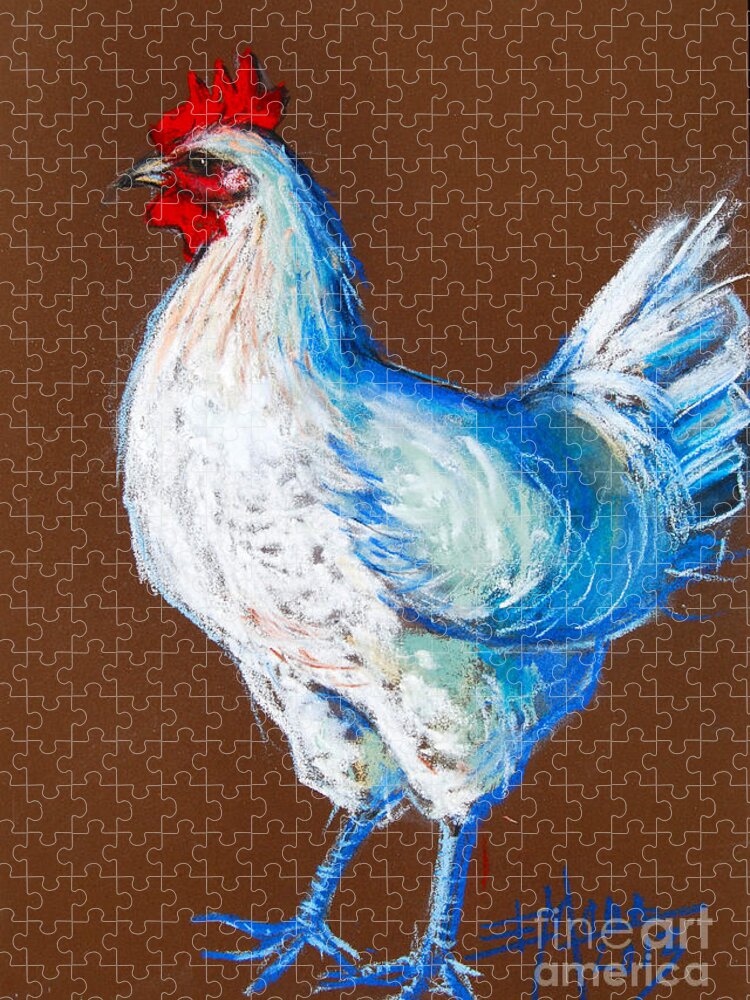 White Hen Jigsaw Puzzle featuring the pastel White Hen by Mona Edulesco