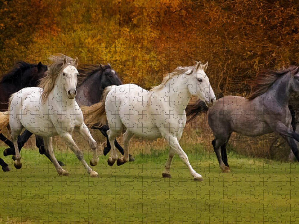 White Horse Vale Lipizzans Jigsaw Puzzle featuring the photograph White Horse Vale Lipizzans by Wes and Dotty Weber