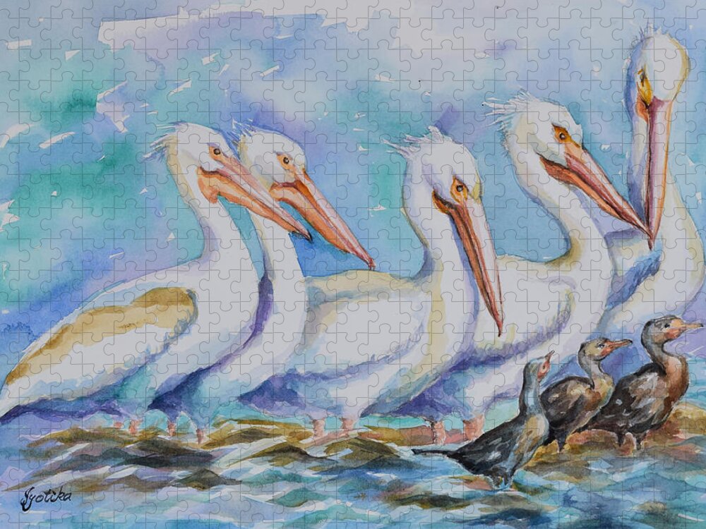 White Pelicans Jigsaw Puzzle featuring the painting White Pelicans by Jyotika Shroff