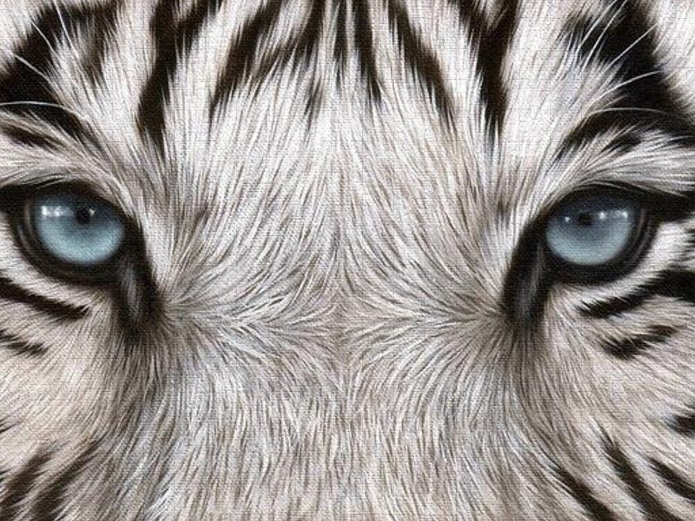 White Tiger Eyes Jigsaw Puzzle featuring the painting White Tiger Eyes Painting by Rachel Stribbling