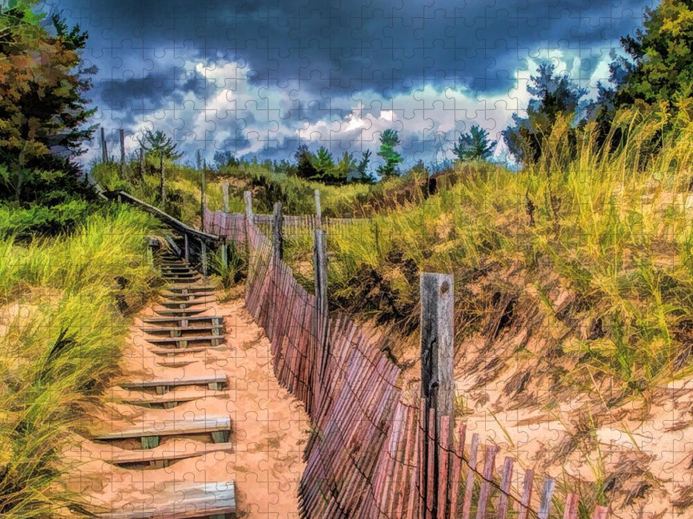 Door County Jigsaw Puzzle featuring the painting Whitefish Dunes State Park Stairs by Christopher Arndt