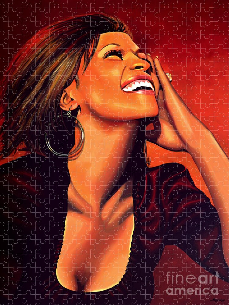 Whitney Houston Jigsaw Puzzle featuring the painting Whitney Houston by Paul Meijering