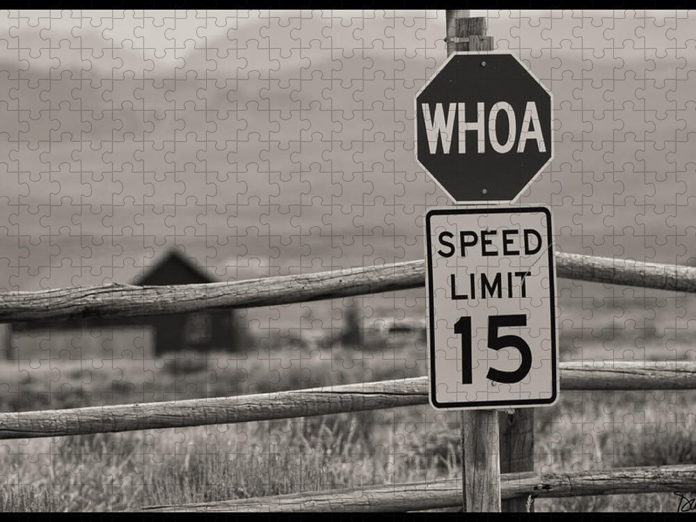 Whoa Jigsaw Puzzle featuring the photograph Whoa Sign in Wyoming by Peggy Dietz