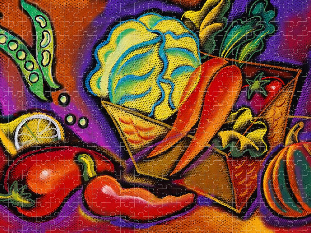 Abundance Appetite Appetizing Cabbage Carrot Color Color Image Colour Delicious Drawing Food Food And Drink Fruit Green Bean Group Hardy Health Healthy Horizontal Illustration Illustration And Painting Large Group Of Objects Lemon Lettuce Nobody Nutrition Pea Pepper Seasoning Squash Tomato Vegetable Wholesome Jigsaw Puzzle featuring the painting Very Healthy for You by Leon Zernitsky