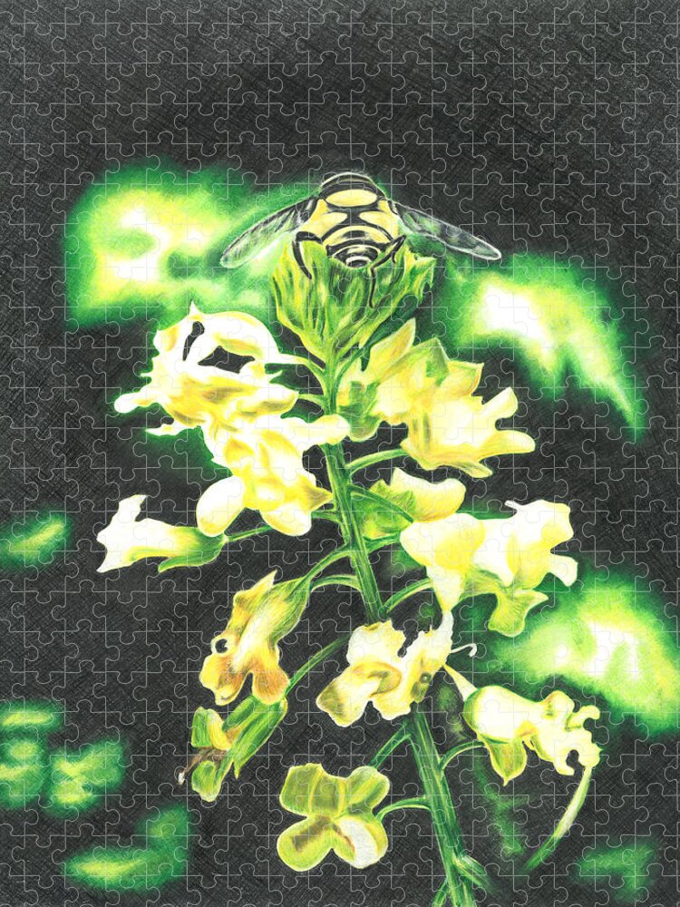 Bee Jigsaw Puzzle featuring the drawing Wild Flower by Troy Levesque