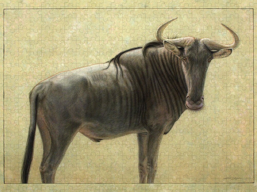 Wildebeest Jigsaw Puzzle featuring the painting Wildebeest by James W Johnson