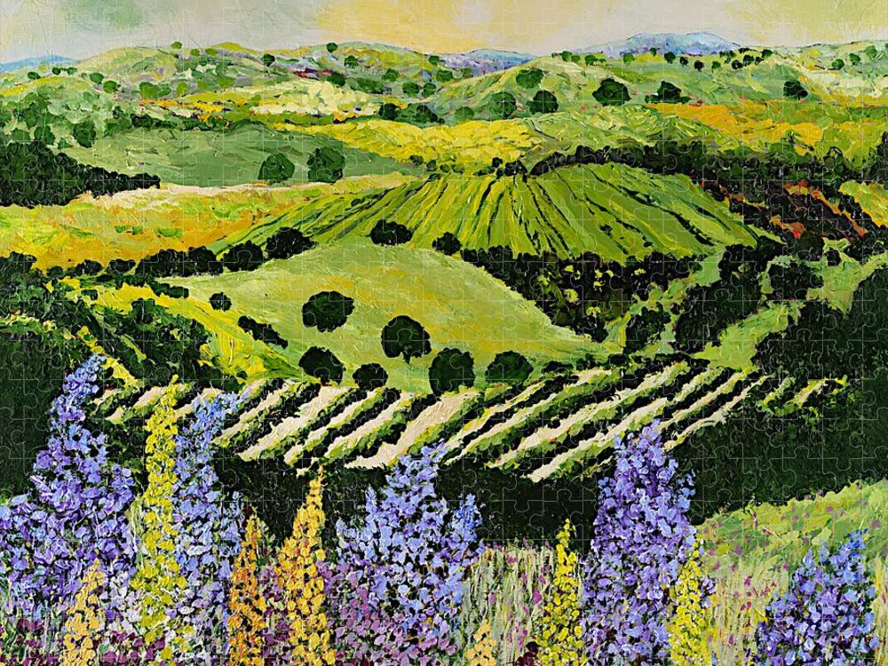 Landscape Jigsaw Puzzle featuring the painting Wildflower Ridge by Allan P Friedlander