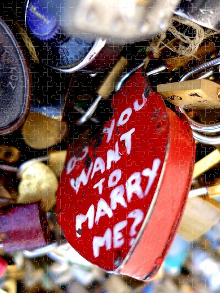 Do You Want To Marry Me Jigsaw Puzzle featuring the photograph Do You Want to Marry Me love lock Paris by Toby McGuire